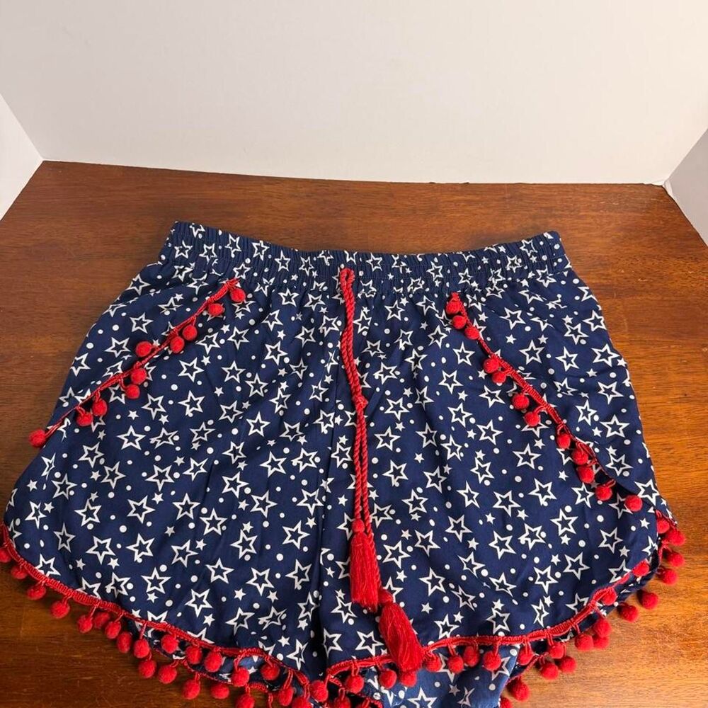 America & Beyond Star Shorts L Americana Coastal Cowgirl Festival Pom Pom Boho